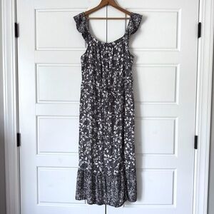 Casa Cabana Floral Tiered Midi Dress XL Black White Boho Chic Flowy Spring